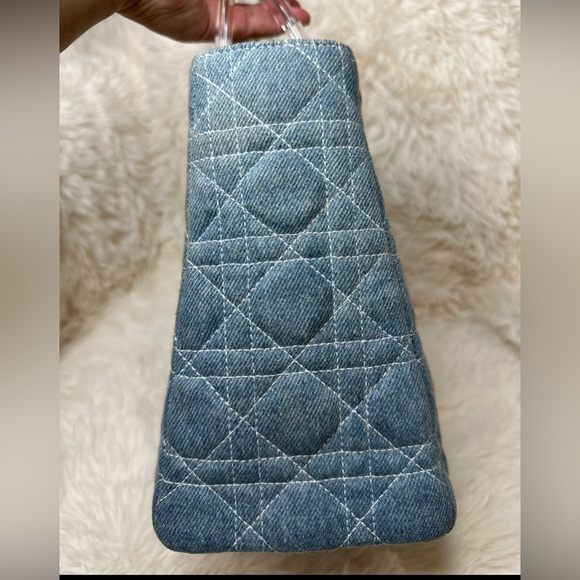 Christian Dior Medium Denim Cannage Lady Dior Bag with Acrylic Handles - Picture 7 of 14